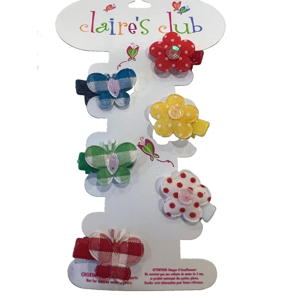 Claire's Club Girls Hair Clip Set Butterfly Flower Bow Multicolor Polka Dot